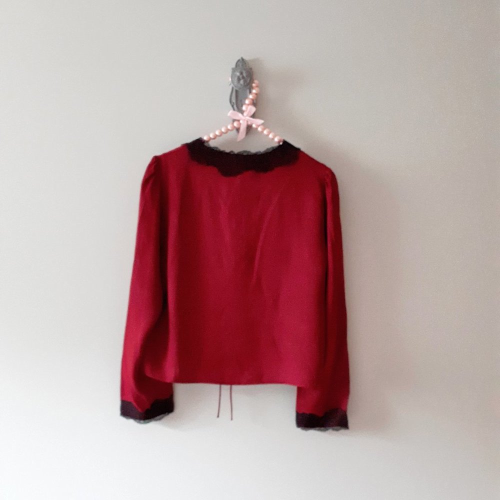 Zara burgundy & black lace-like accent blouse top - Picture 10 of 12